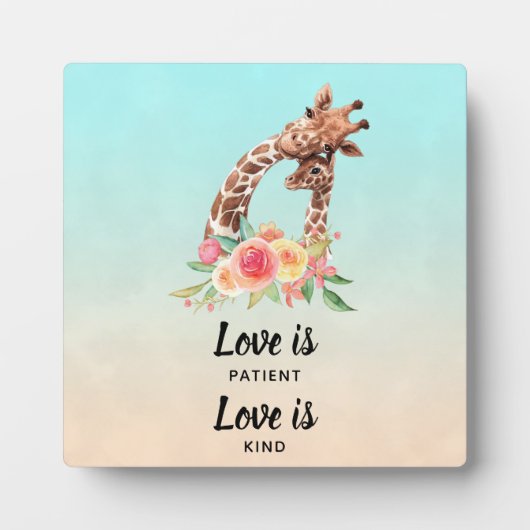可愛いキリンのペア愛は忍耐強い愛は優しい フォトプラーク (正面)