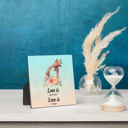 可愛いキリンのペア愛は忍耐強い愛は優しい フォトプラーク (インサイチュ)