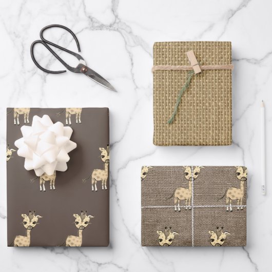 可愛いキリンの水の色フェイクをラップ素朴 ラッピングペーパーシート (正面)
