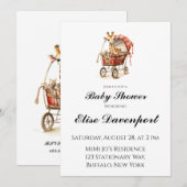 可愛いキリンの車内ベビーシャワー 招待状 (正面/裏面)