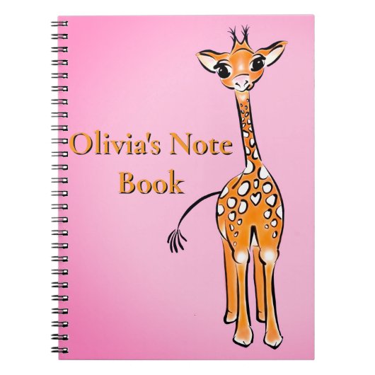 可愛いキリンスケッチ、サファリ動物のパーソナライズ ノートブック (正面)
