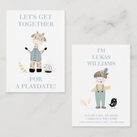 可愛いキリン少年の遊び心ママ呼び出しカード 名刺 (正面/裏面)