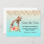 可愛いキリン水の色ママ&ベビー日付を保存 インビテーションポストカード (正面/裏面)