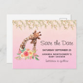 可愛いキリン水の色ママ&ベビー日付を保存 インビテーションポストカード (正面/裏面)