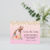 可愛いキリン水の色ママ&ベビー日付を保存 インビテーションポストカード (スタンド正面)