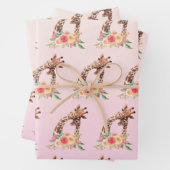 可愛いキリン水彩母とベビー柄 ラッピングペーパーシート (インサイチュ)