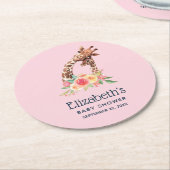 可愛いキリン水彩母と新生児シャワー ラウンドペーパーコースター (アングル)