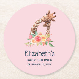 可愛いキリン水彩母と新生児シャワー ラウンドペーパーコースター