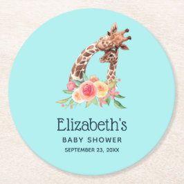 可愛いキリン水彩母と新生児シャワー ラウンドペーパーコースター