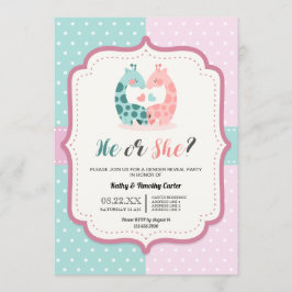 可愛いキリン水玉模様性別がパーティーハートを明かす 招待状
