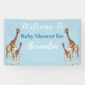 可愛いキリン青い赤ちゃんシャワー男の子の水色 横断幕 (横)