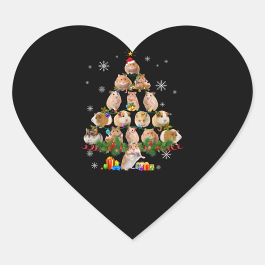 可愛いギニアハムスター豚クリスマスツリーのペット好き ハートシール (正面)