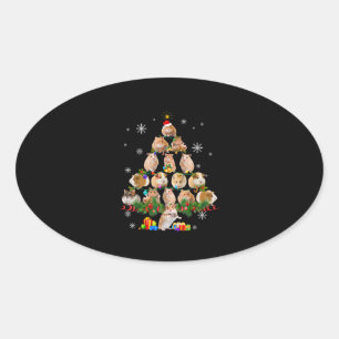 可愛いギニアハムスター豚クリスマスツリーのペット好き 楕円形シール