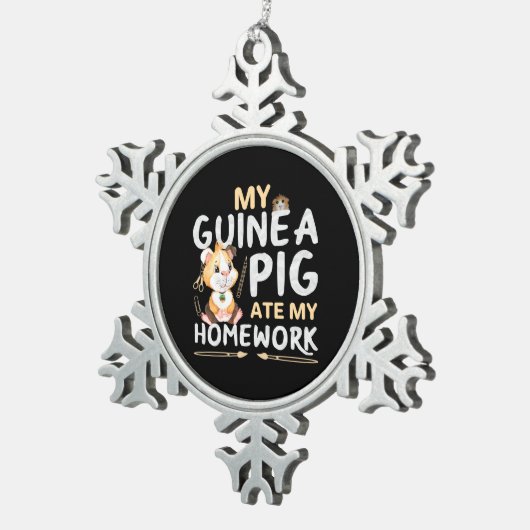 可愛いギニア食べ豚宿題 スノーフレークピューターオーナメント (右)