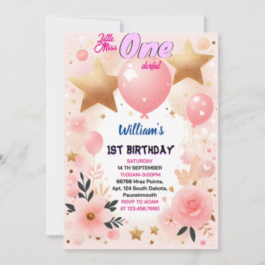 可愛いクイーンを少恋しく思しOnederful 1歳の誕生日に 招待状 (正面)