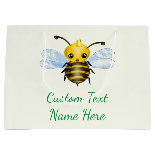 可愛いクイーンビーとのテキスト名ベビー抱き枕 ラージペーパーバッグ (正面)