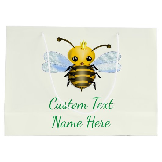 可愛いクイーンビーとのテキスト名ベビー抱き枕 ラージペーパーバッグ (裏面)