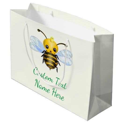 可愛いクイーンビーとのテキスト名ベビー抱き枕 ラージペーパーバッグ (裏面アングル)