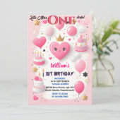 可愛いクイーンリトル恋しく思オネダーフル1歳の誕生日を設定 招待状 (スタンド正面)