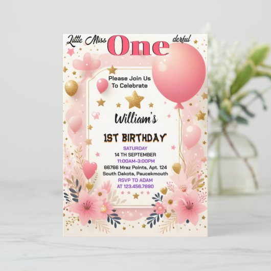 可愛いクイーン・リトル恋しく思・オネダーフル1歳の誕生日 招待状 (スタンド正面)