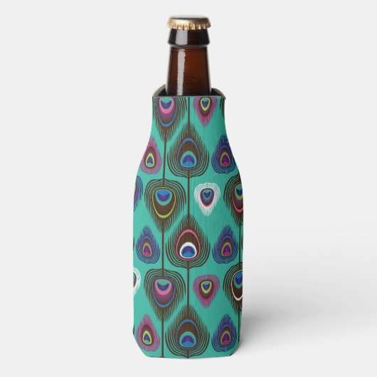 可愛いクジャクの羽模様 ボトルクーラー (ボトル正面)