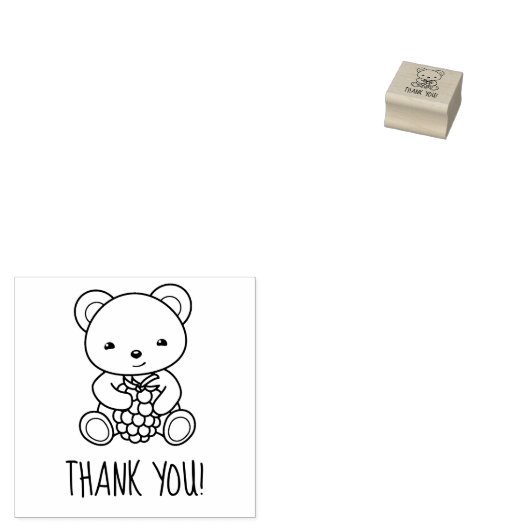 可愛いクマがベリーを持ってありがとう1x1 ラバースタンプ (押印)