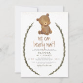 可愛いクマとリースベビーシャワーを心待ち 招待状 (正面)
