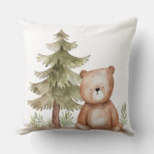 可愛いクマと松の木枕ウッドランド動物 クッション (正面)