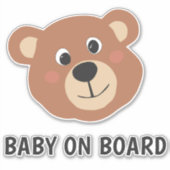 可愛いクマのキューヘッドベビーオンボードカーデカールシール シール (正面)