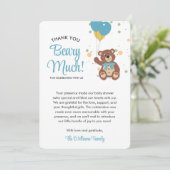 可愛いクマの子と青いバルーン男の子のシャワー サンキューカード (スタンド正面)