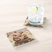 可愛いクマの漫画 ガラスコースター (アングル)