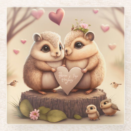 可愛いクマの漫画 ガラスコースター (正面)