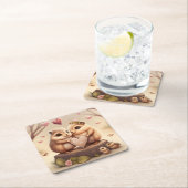 可愛いクマの漫画 スクエアペーパーコースター (インサイチュ)