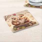 可愛いクマの漫画 スクエアペーパーコースター (アングル)