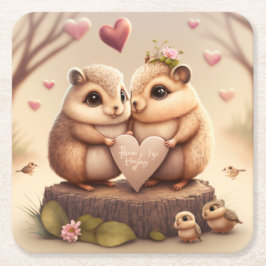 可愛いクマの漫画 スクエアペーパーコースター