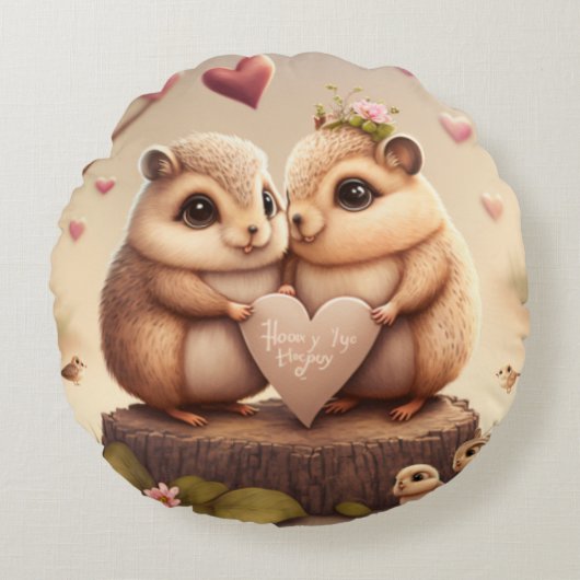 可愛いクマの漫画 ラウンドクッション (正面)