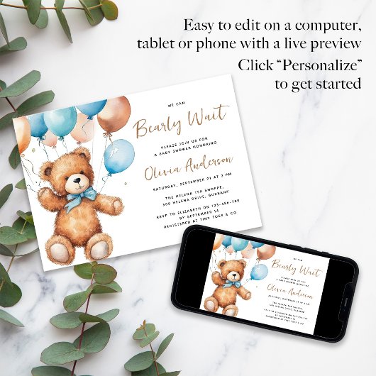 可愛いクマの風船私たちは赤ちゃんシャワーを待つことができる 招待状