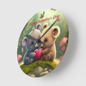 可愛いクマを愛で抱き締め ラウンド壁時計 (傾斜)