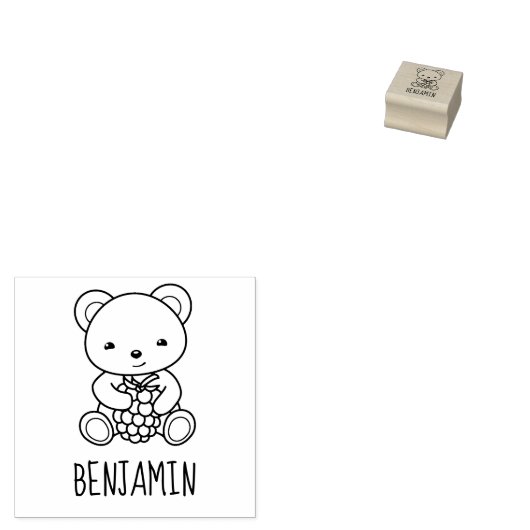 可愛いクマ持ちベリー名前をカスタムする1x1 ラバースタンプ (押印)