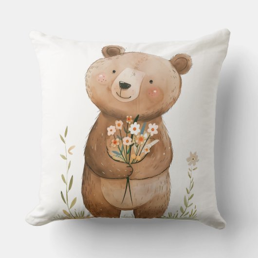 可愛いクマ持ち花枕かわいいテディ クッション (正面)