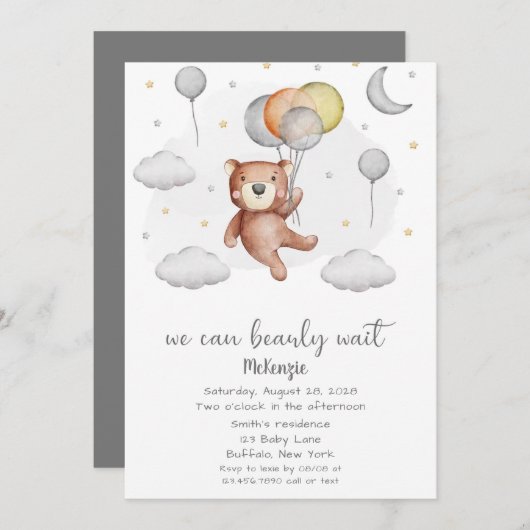 可愛いクマ私たちは心底待ち男の子の赤ちゃんシャワー 招待状 (正面/裏面)