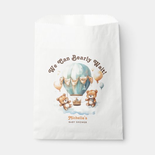 可愛いクマ私たちは真珠の双子の赤ちゃんシャワーを待つことができる フェイバーバッグ (正面)