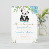 可愛いクマ青い男の子私たちは赤ちゃんシャワーを待つことができる 招待状 (スタンド正面)