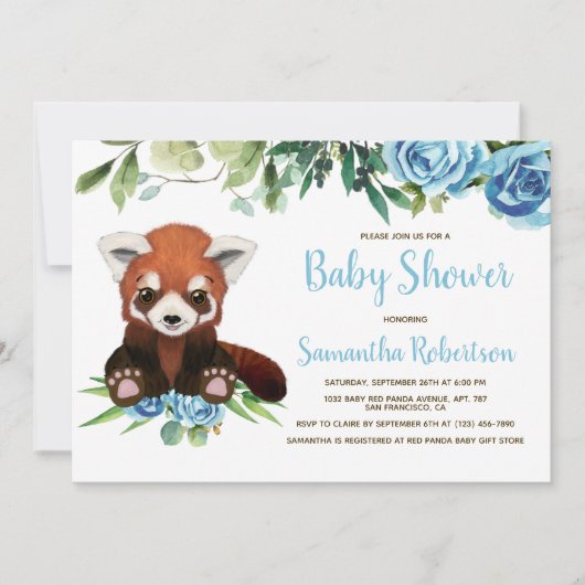 可愛いクマ青い緑の男の子ベイビーシャワー写真 招待状 (正面)