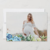 可愛いクマ青い緑の男の子ベイビーシャワー写真 招待状 (裏面)