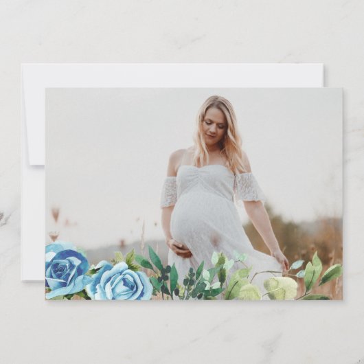 可愛いクマ青い緑の男の子ベイビーシャワー写真 招待状 (裏面)