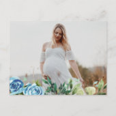 可愛いクマ青い花ボーイ赤ちゃんシャワー写真 インビテーションポストカード (裏面)