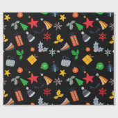 可愛いクラシッククリスマスブラック背景 ラッピングペーパー (フラット)