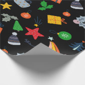 可愛いクラシッククリスマスブラック背景 ラッピングペーパー (角)