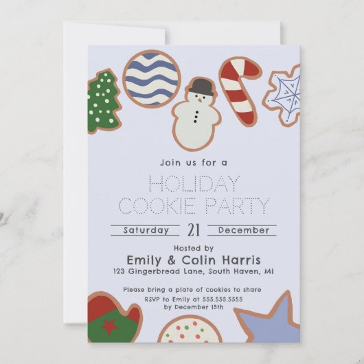 可愛いクラシックハンドドロークリスマスクッキーパーティー 招待状 (正面)